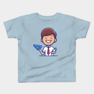 Male Architect With Triangle Ruler And Paper Roll Kids T-Shirt